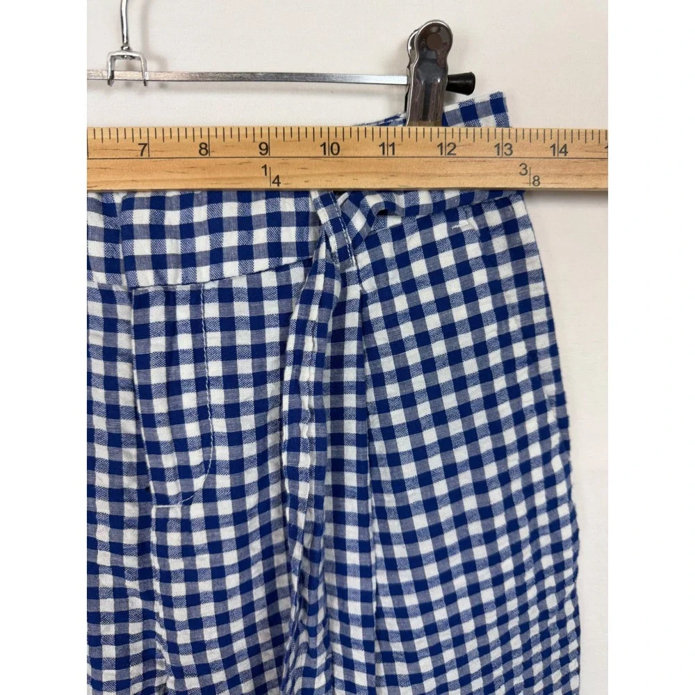 Banana Republic Women Cotton Linen Pants 0 Blue Gingham Tie Waist Tapered Leg